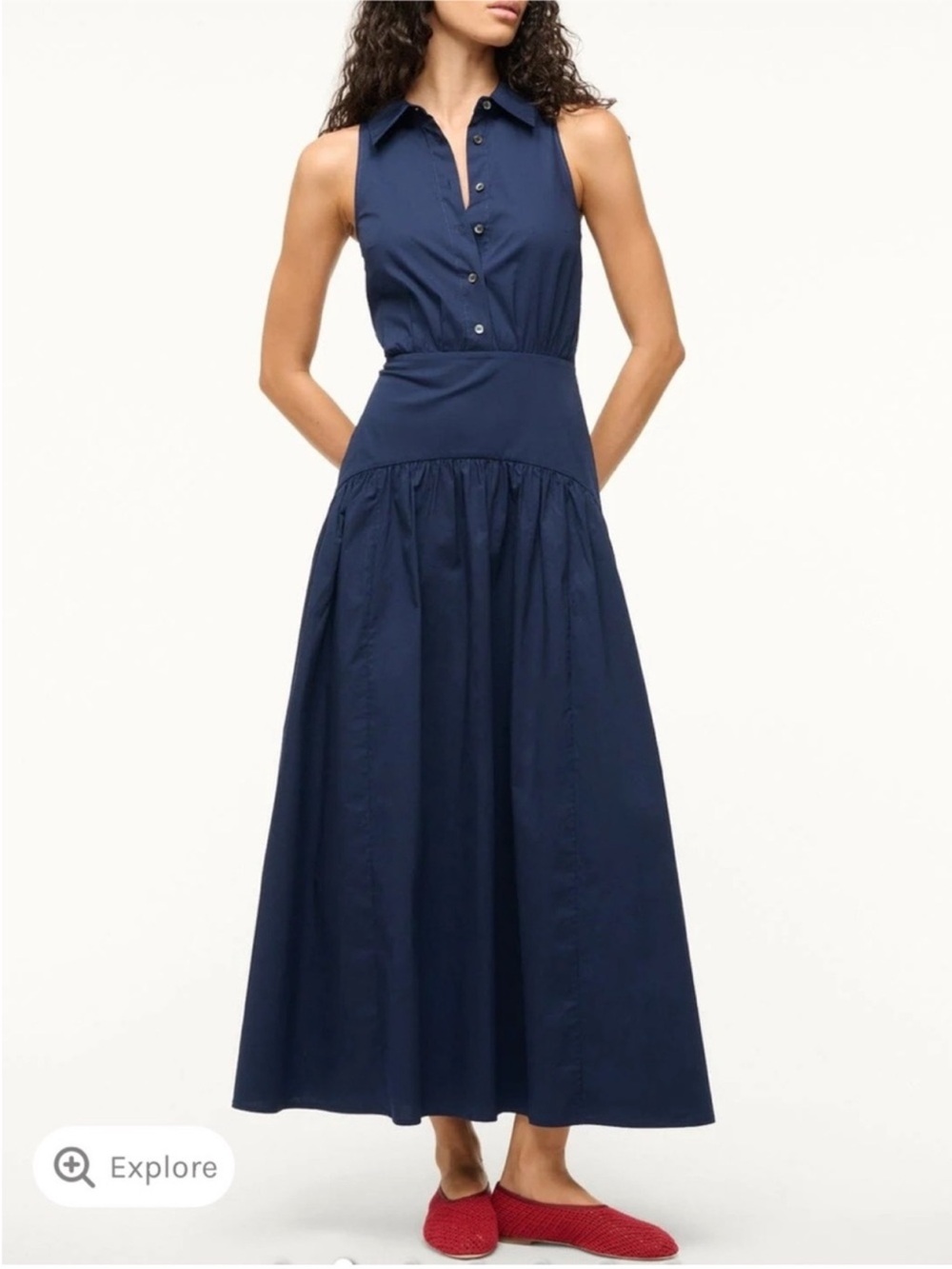 ✨NEW✨STAUD Romy Dress cotton midi navy blue sleeveless